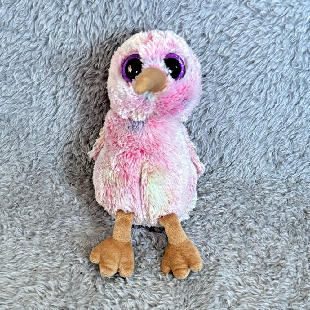Ty Beanie Boos Kiwi Pink Bird Plush 6" Purple Glitter Eyes Stuffed Animal Toy